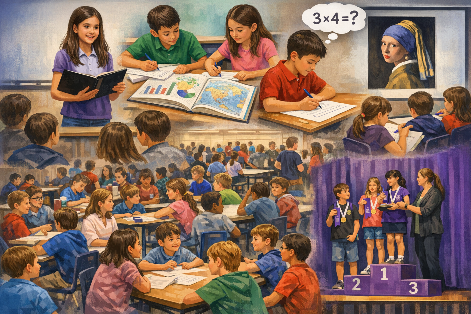 meet with contestants performing, taking tests, and receiving awards